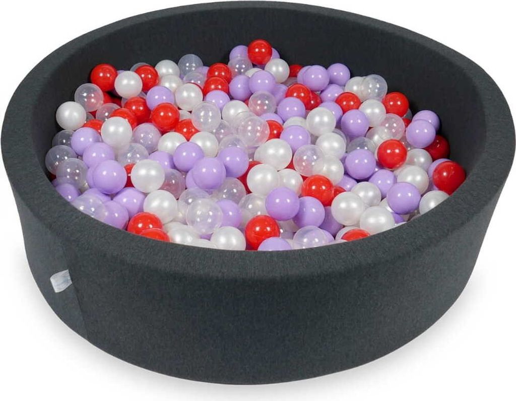 Bällebad 110x30cm Graphit – Mit 400 Bällen / transparent, perlmutt, meliert, rot