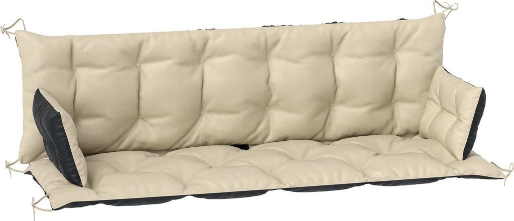 Outdoor-Kissen-Set für Bank oder Hollywoodschaukel, zweifarbig, Polyester, Schaumstoff, 180 x 110 x 8 cm, Beige+Schwarz