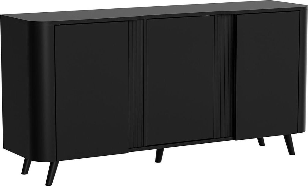 Dmora Sideboard Loreo 150,5x42x70,2 cm Schwarz, 3 Böden, 6 Fächer