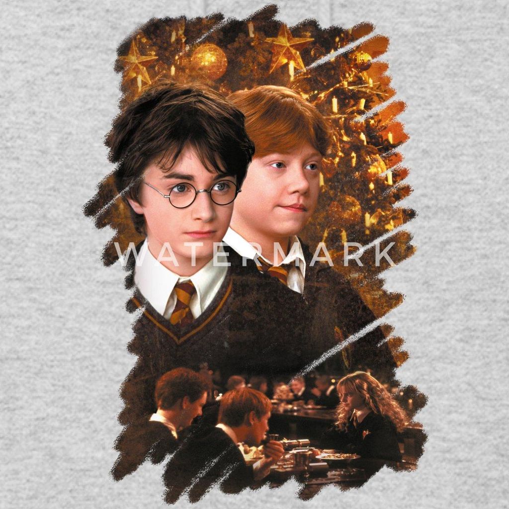 Spreadshirt Harry Potter Ugly Christmas Harry & Ron Damen Hoodie, S, Hellgrau meliert