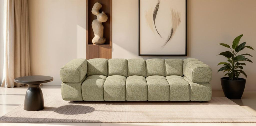 Sofiland Averro 4-Sitzer Sofa 280 cm Bubble-Steppung Strukturstoff Senfgelb