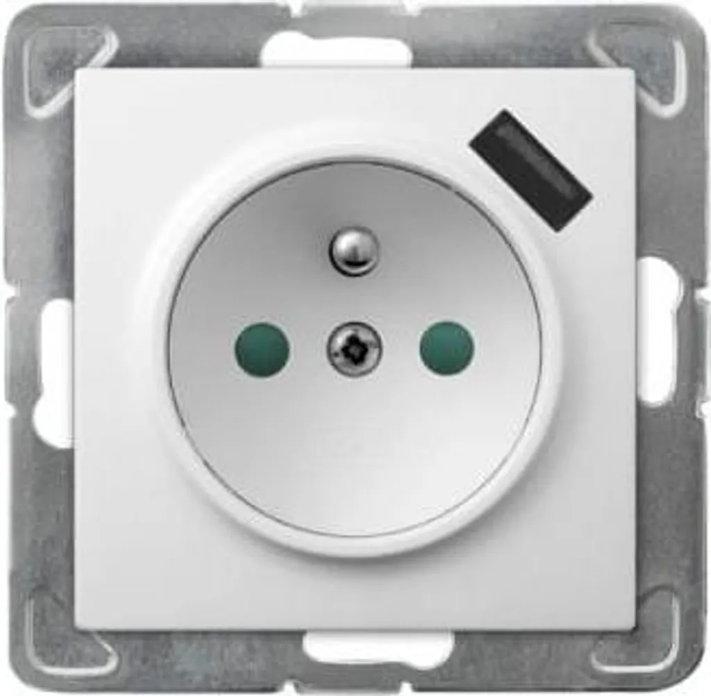 Prise Murale avec USB Impresja 2P+T Blanche avec Protection Enfant