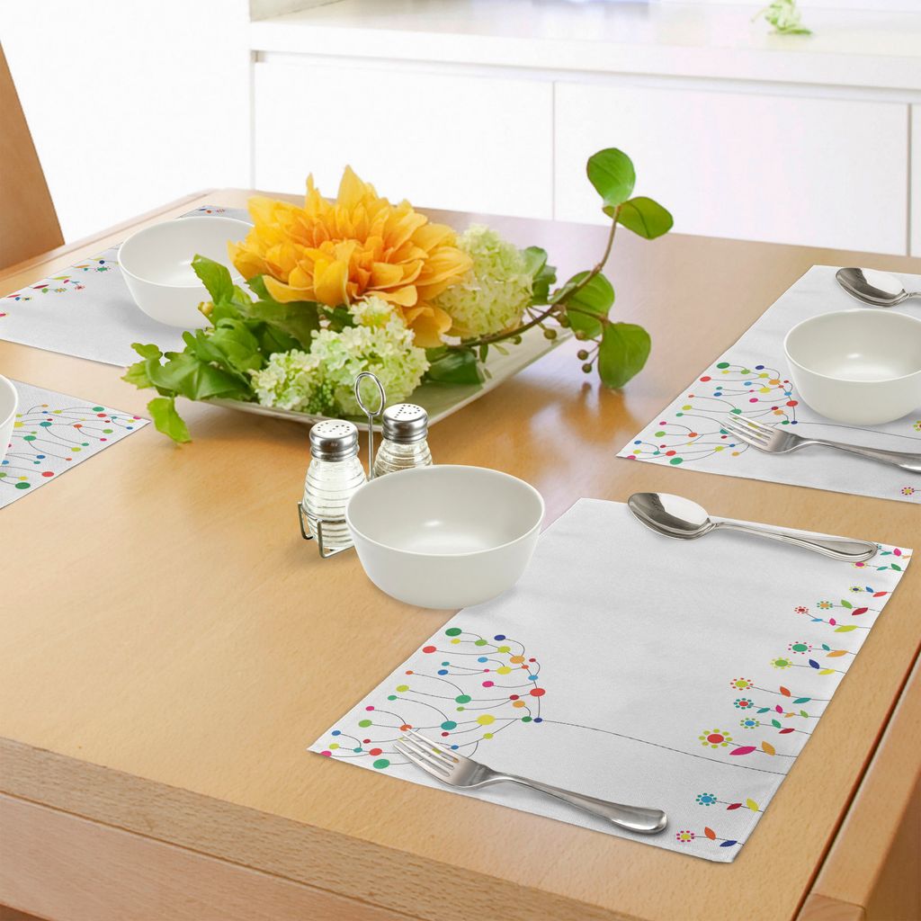 ABAKUHAUS Blumen Platzmatten, Flippige Blumen aus den Grund- und Kreisblüten auf Baumast-Frühlings-Druck, Tiscjdeco aus Farbfesten Stoff für das...