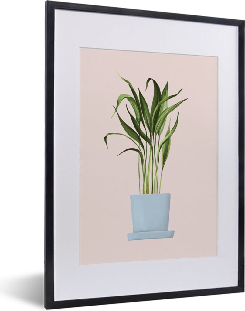 MuchoWow MuchoWow Gerahmtes Poster Zimmerpflanzen - Blau - Pastell 30x40 cm - Poster mit zchwarzem Bilderrahmen - Wandposter Schlafzimmer