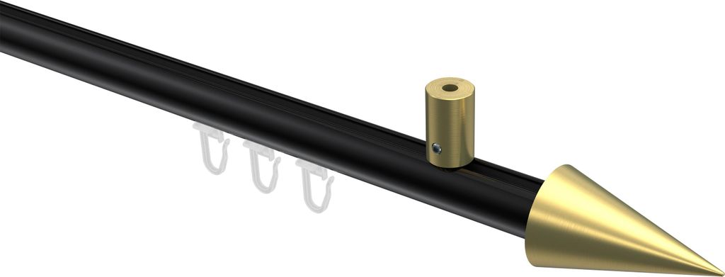 Interdeco Innenlaufstange / Gardinenstange mit Innenlauf Schwarz / Messing-Optik, Typ Sonius Savio (Kegel) Deckenmontage, 20 mm Ø 1-läufig, 100 cm