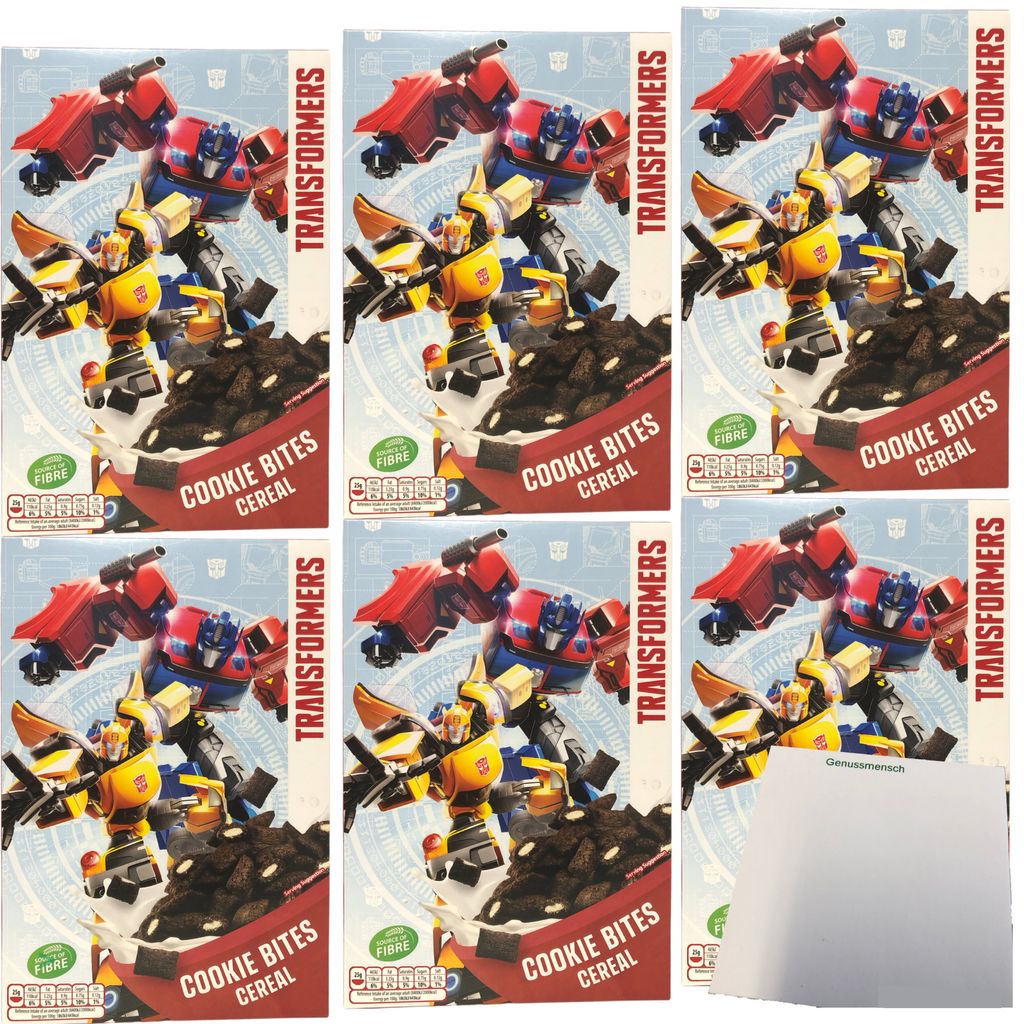 Transformers Cookie Bites Cereal Frühstückscerealien 6er Pack (6x375g Packung) + usy Block