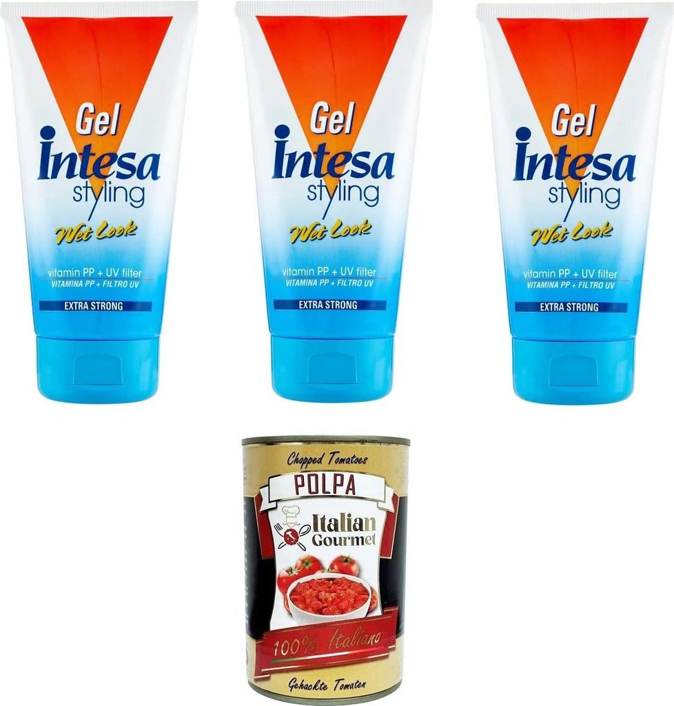 INTESA Gel Capelli Wet Look Extra Strong Wet Look Extra starkes Haargel 3x150ml+ Italian Gourmet polpa 400gr