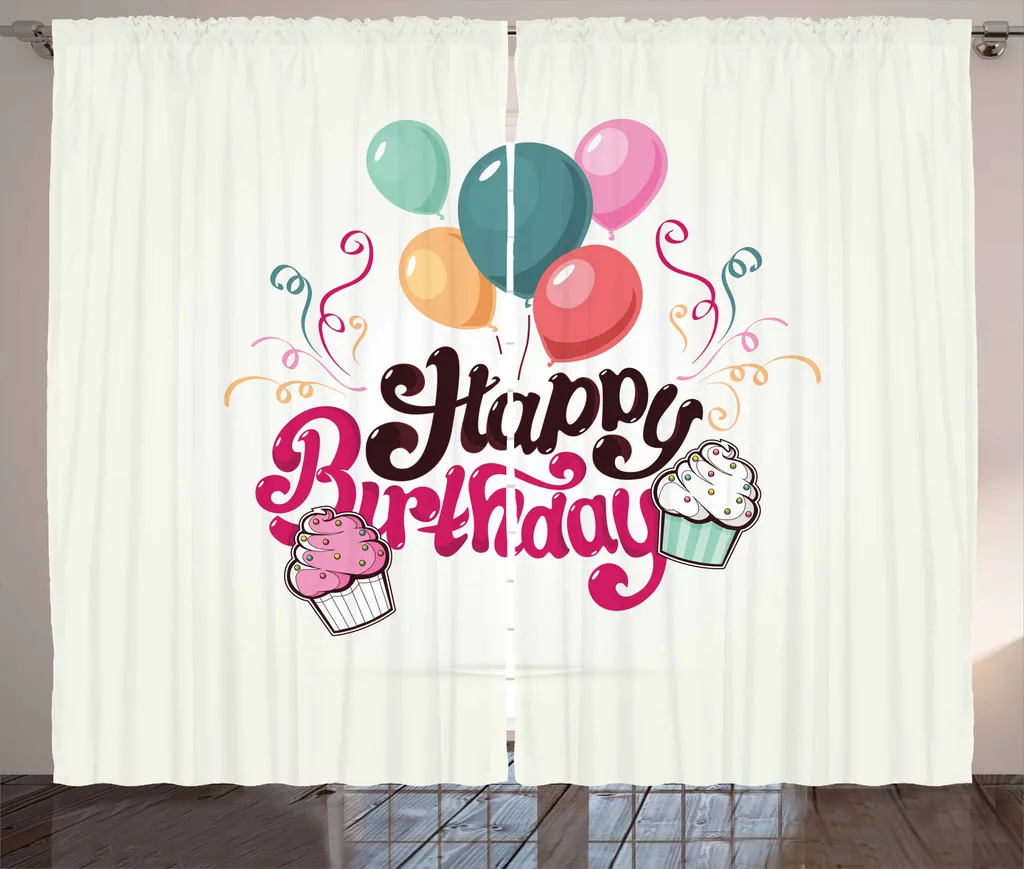 ABAKUHAUS Cupcake Tenda rustica, tema festa di compleanno, tenda con passanti e ganci per camera da letto, 280 x 175 cm, multicolore