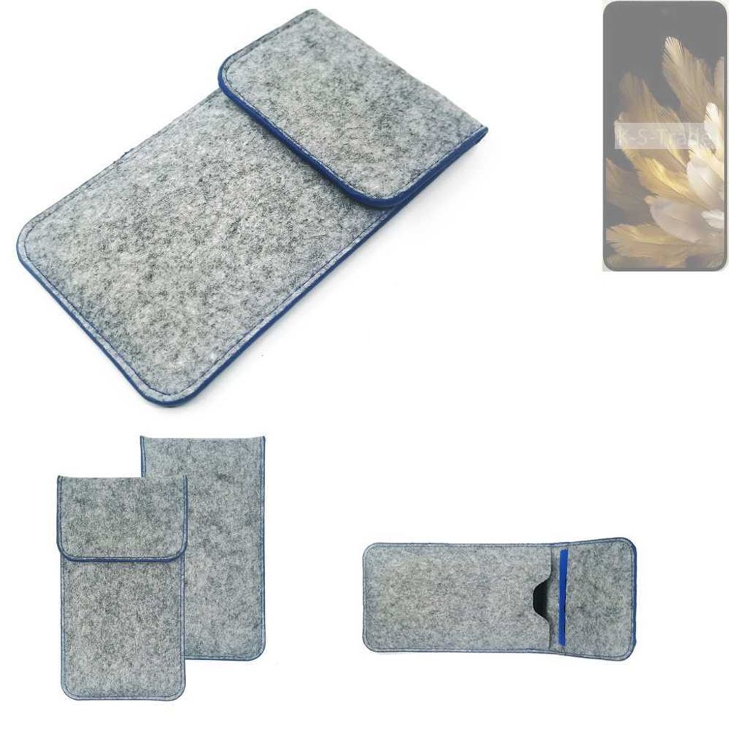 K-S-Trade Handy Schutz Hülle kompatibel mit Oppo Find N3 Schutzhülle Handyhülle Filztasche Pouch Tasche Case Sleeve Filz Hülle hellgrau, blauer
