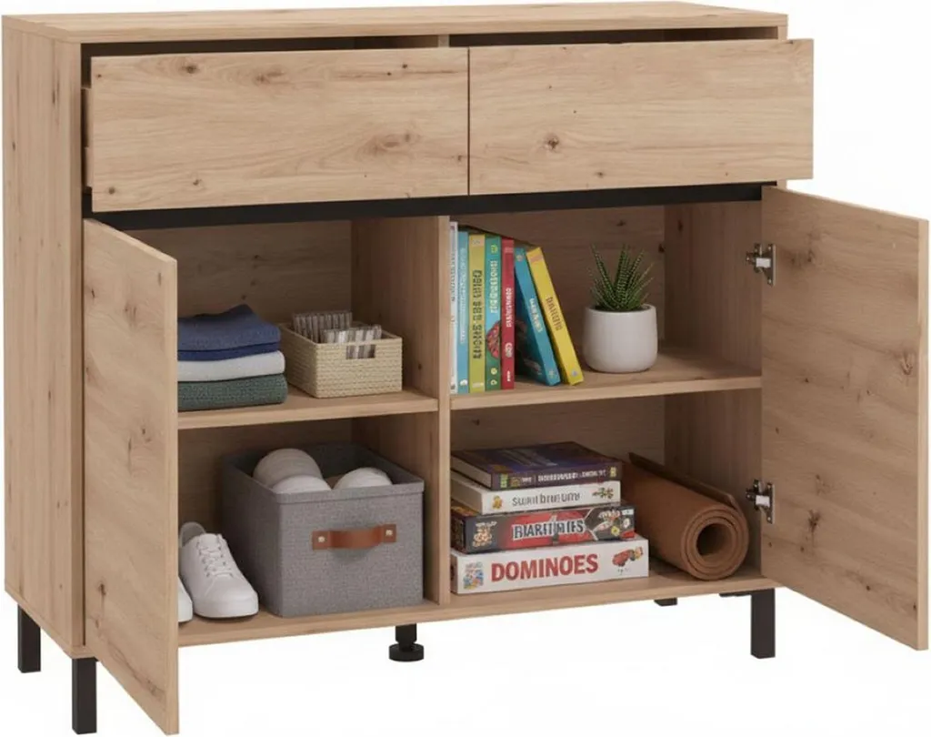 Giarree - Buffet 106x40x90h cm en Chêne Noeuds Brun avec 2 Tiroirs