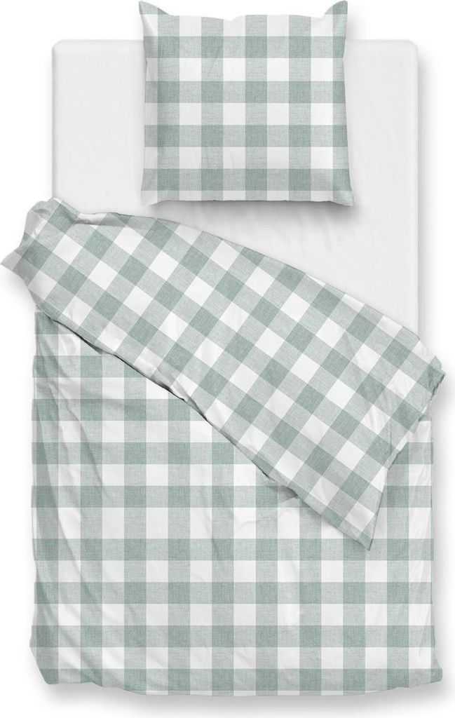 ZO!Home Quattro di Lino Bettwäsche 135 Mint Green Bettwäsche 1 x Bettbezug 135x200 + 1 x Kopfkissenbezug 80x80 Mint-Green Kariert grün