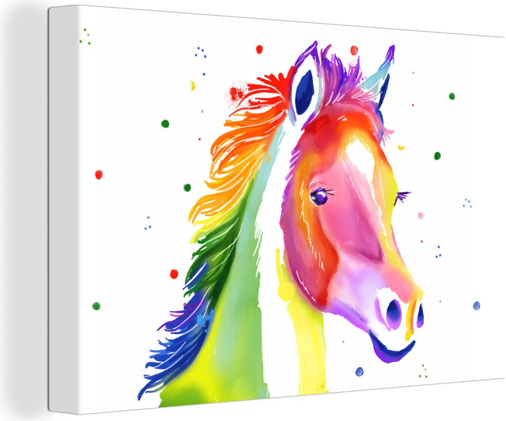 OneMillionCanvasses - Leinwandbilder - 150x100 cm, Pferd - Regenbogen - Polka dots - Mädchen - Kinder - Mädchen, Wandbilder Kunstdruck Wanddeko...