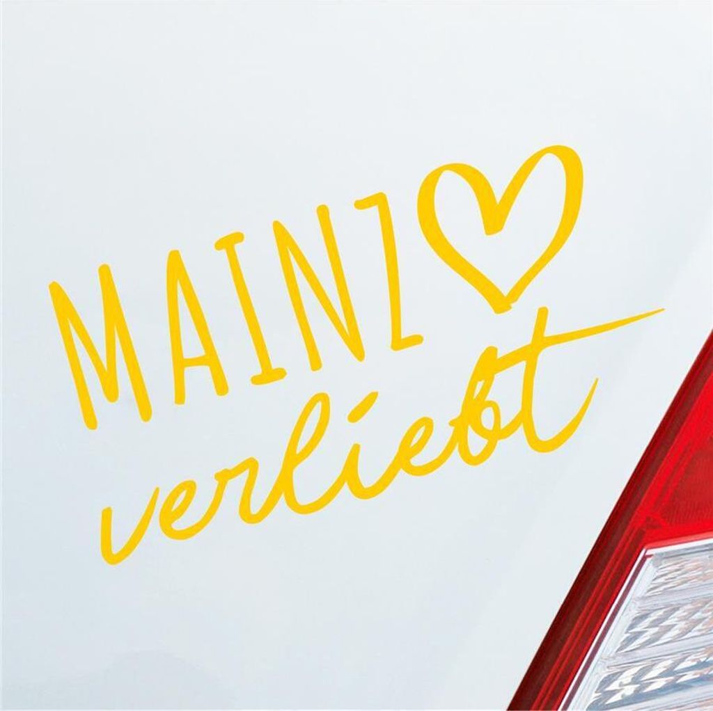 Auto Aufkleber Mainz verliebt Herz Stadt Heimat Liebe Car 19x10 cm Gelb Sticker Heckscheibenaufkleber