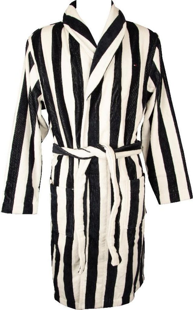 TH TOMMY HILFIGER Frottee-Bademantel mit Kragen und gesticktem Logo Artikel UM0UM02981 Bademantelstreifen stripes, L, Cotone 100%