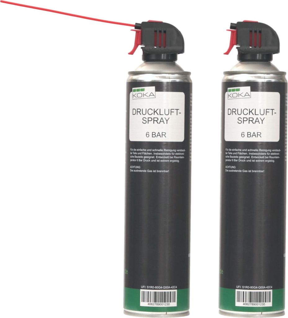2x Set KOKA Druckluftspray 6 Bar Druckluft-Reiniger + Röhrchen Dose Extragroß