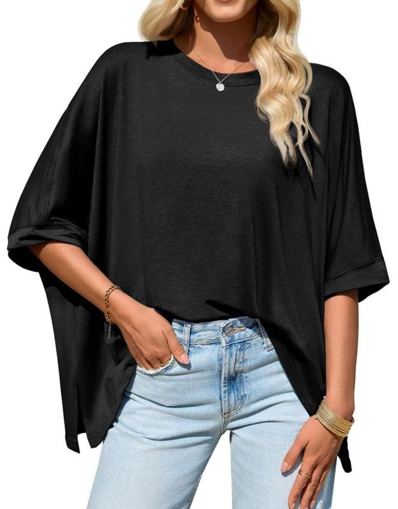 Imily Bela Womens Oversized Tshirts Batwing Short Sleeve Asymmetric Hem Tops Summer Casual Loose Fit Tunic Tee Shirts