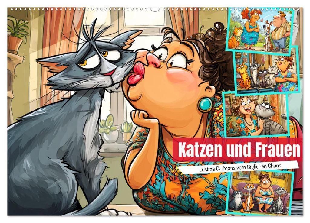 Katzen und Frauen. Lustige Cartoons vom täglichen Chaos (Wandkalender 2027 DIN A2 quer), CALVENDO Monatskalender