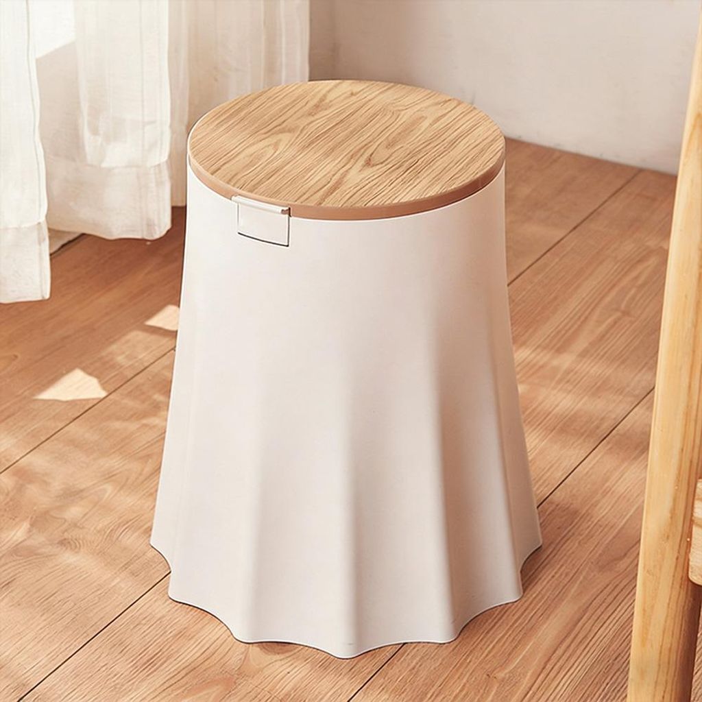 Plastik Mülleimer, Abfalleimer, Robuster Abfallbehälter, Papierkorb für Büros, Küche und Wohnzimmer Weiß 29,8 x 33,5 cm /TG3700/