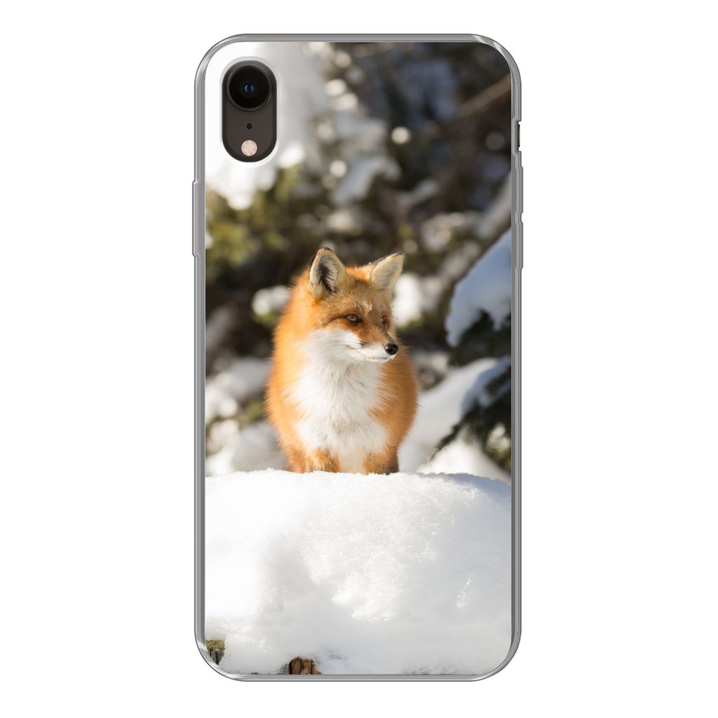 MuchoWow Handyhülle Schutzhülle Hülle für iPhone XR Fuchs - Schnee - Baum Silikon Softcase Handy Hülle - Schutzdeckel