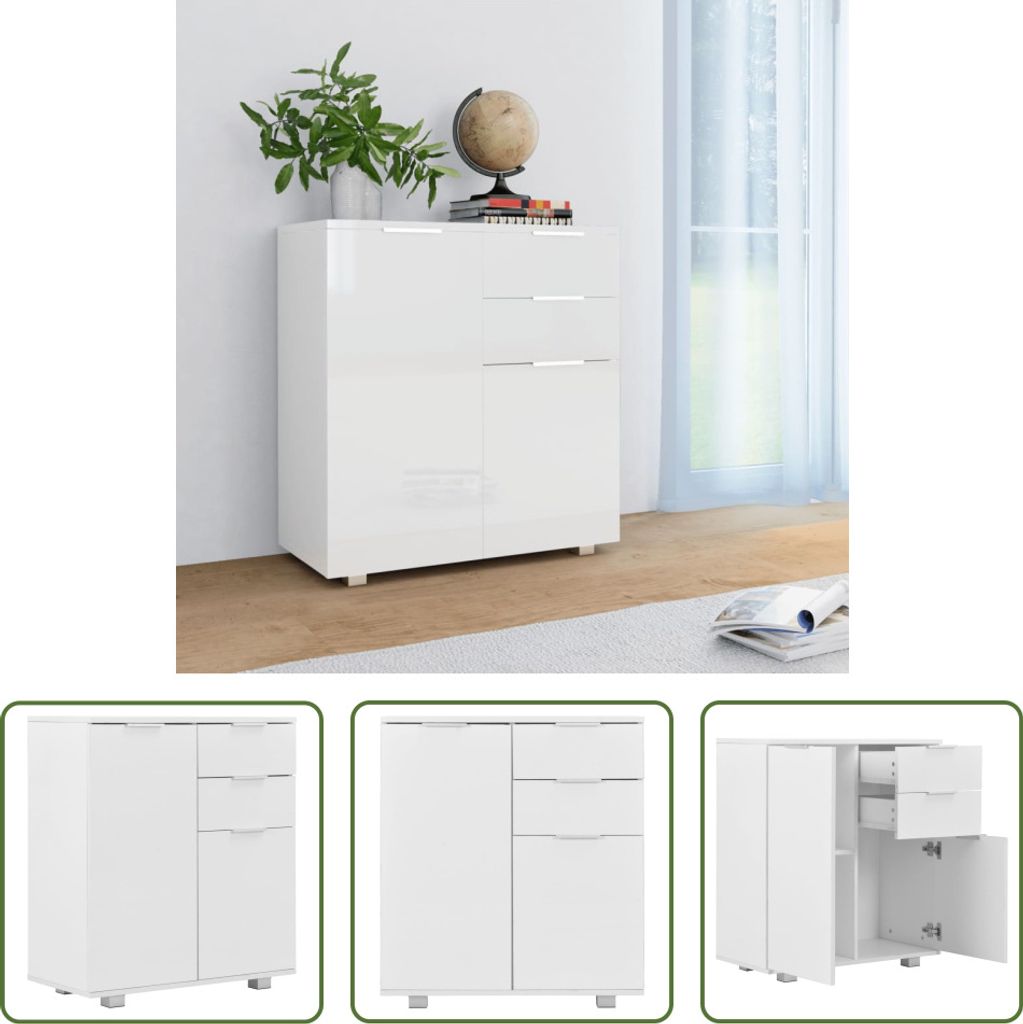 The Living Store Sideboard Hochglanz-Weiß 71x35x80 cm Produktbild 