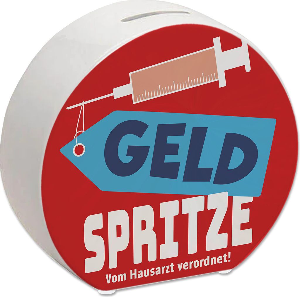 Geldgeschenk Spardose mit Geldspritze Motiv in Rot
