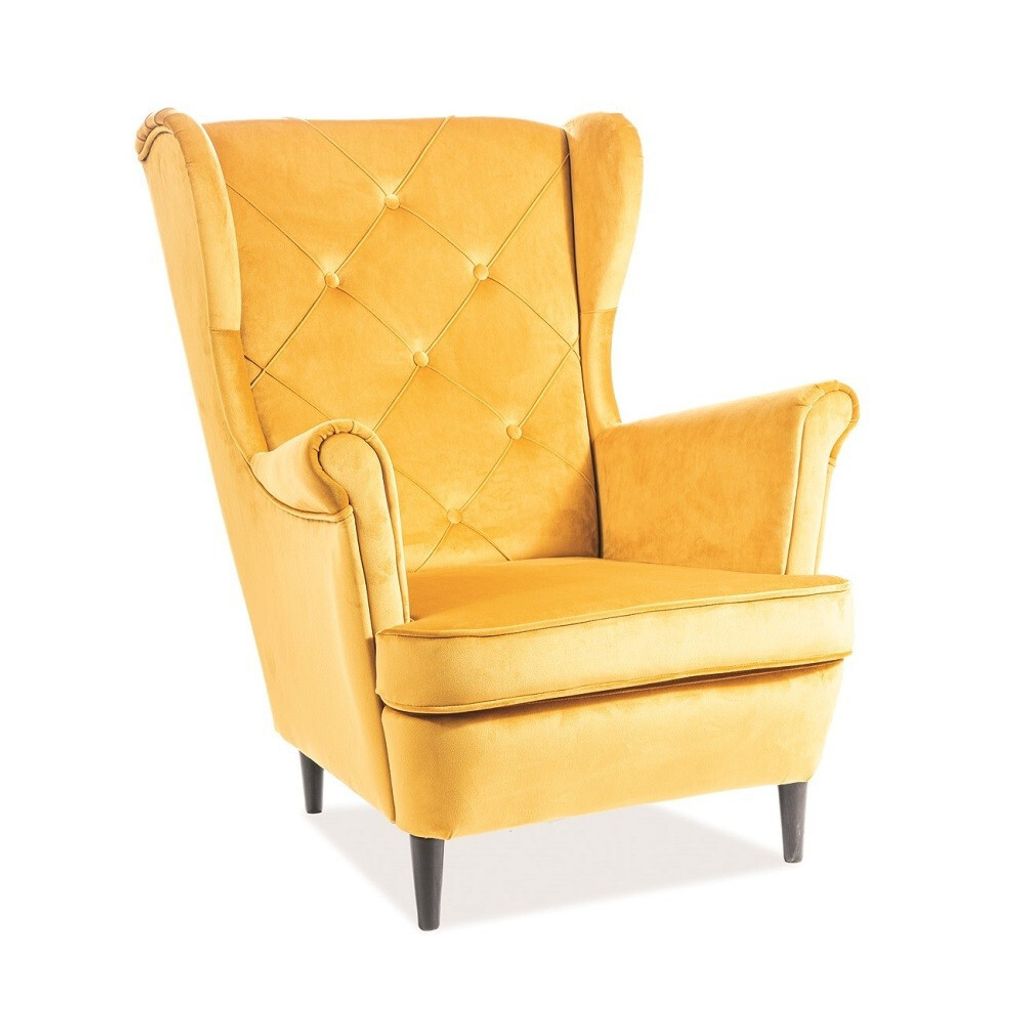 Sessel DANYLO Ohrensessel gelb Samt 75 cm breit, 101 cm hoch, 85 cm tief