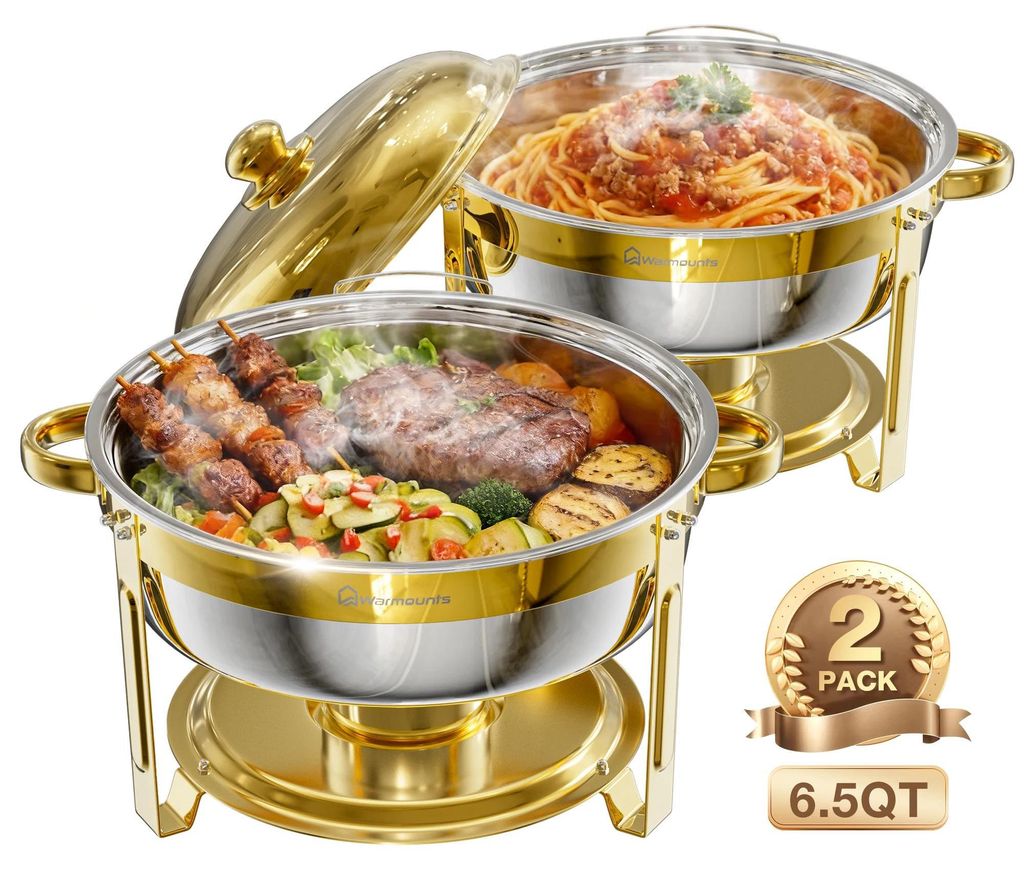 Chafing Dish Buffetwärmer - Rundes Buffet Set 6,2 l - Edelstahl - Speisenwärmer für Buffet - Für Hochzeit und Party - 2er Pack