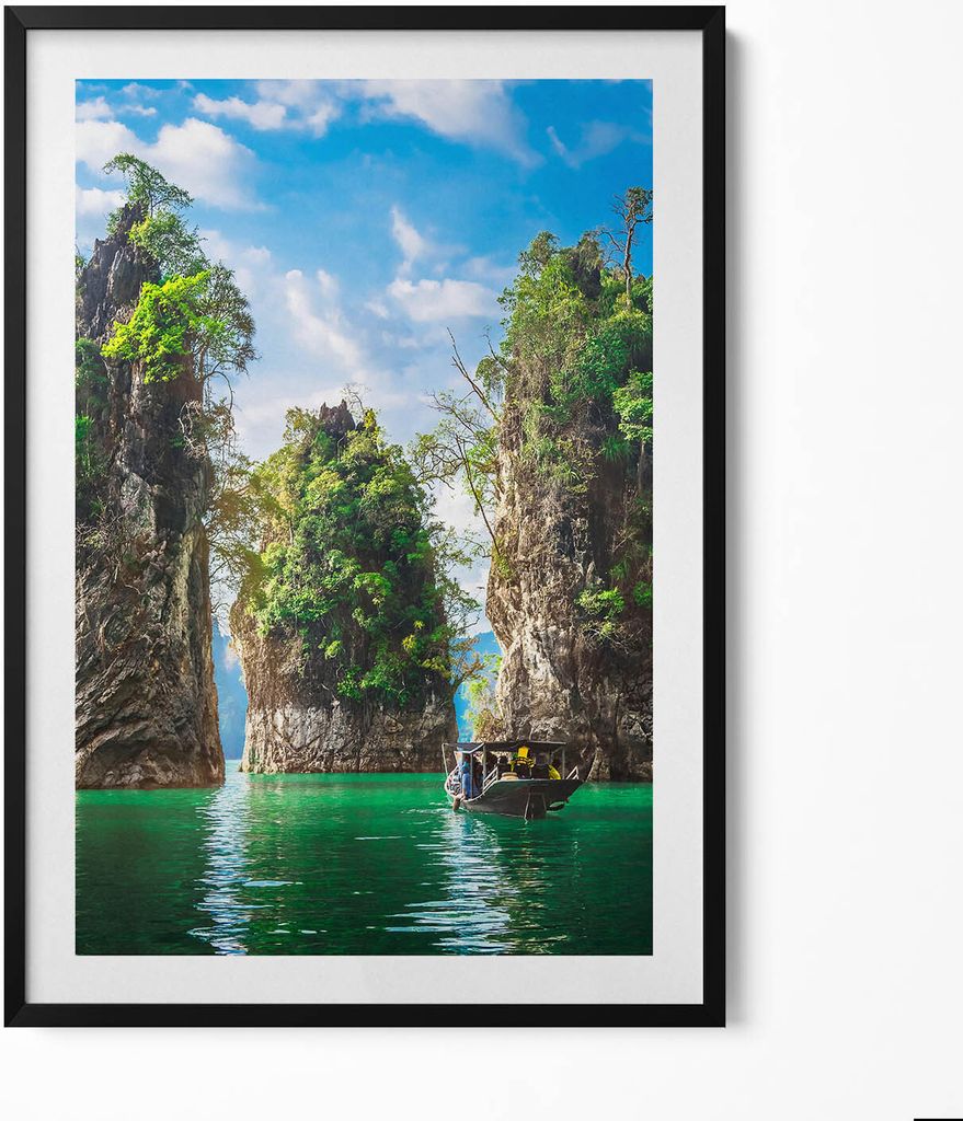 Baum See Natur– Wandbild mit Rahmen – Gerahmtes Bild – Wanddekoration – 70x100 cm – Schwarz Rahmen