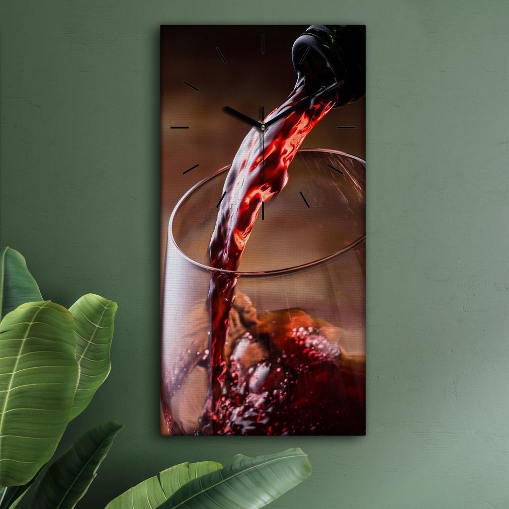 Wohnzimmer Leinwand Uhr Geräuschlos Küche 30x60 Wein, Glas, Motive, schwarze Zeiger