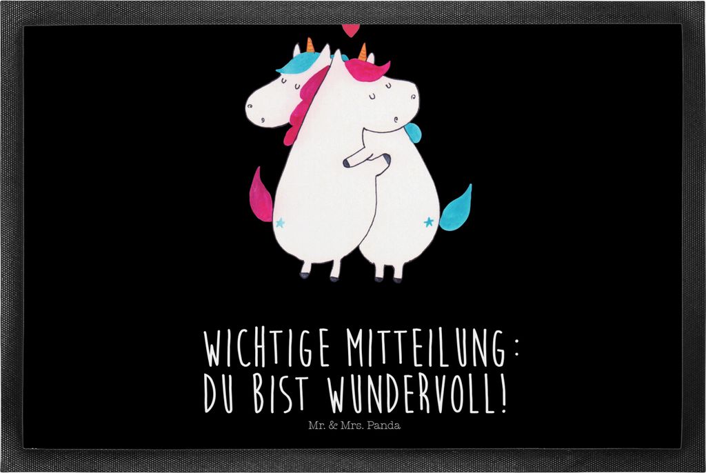 Mr. & Mrs. Panda Fussmatte Einhorn Mitteilung 40 x 60 cm - Schwarz - Geschenk, Spruch, Valentine, Valentinstag, Liebe, Schmutzmatte, Schuhabstreife...