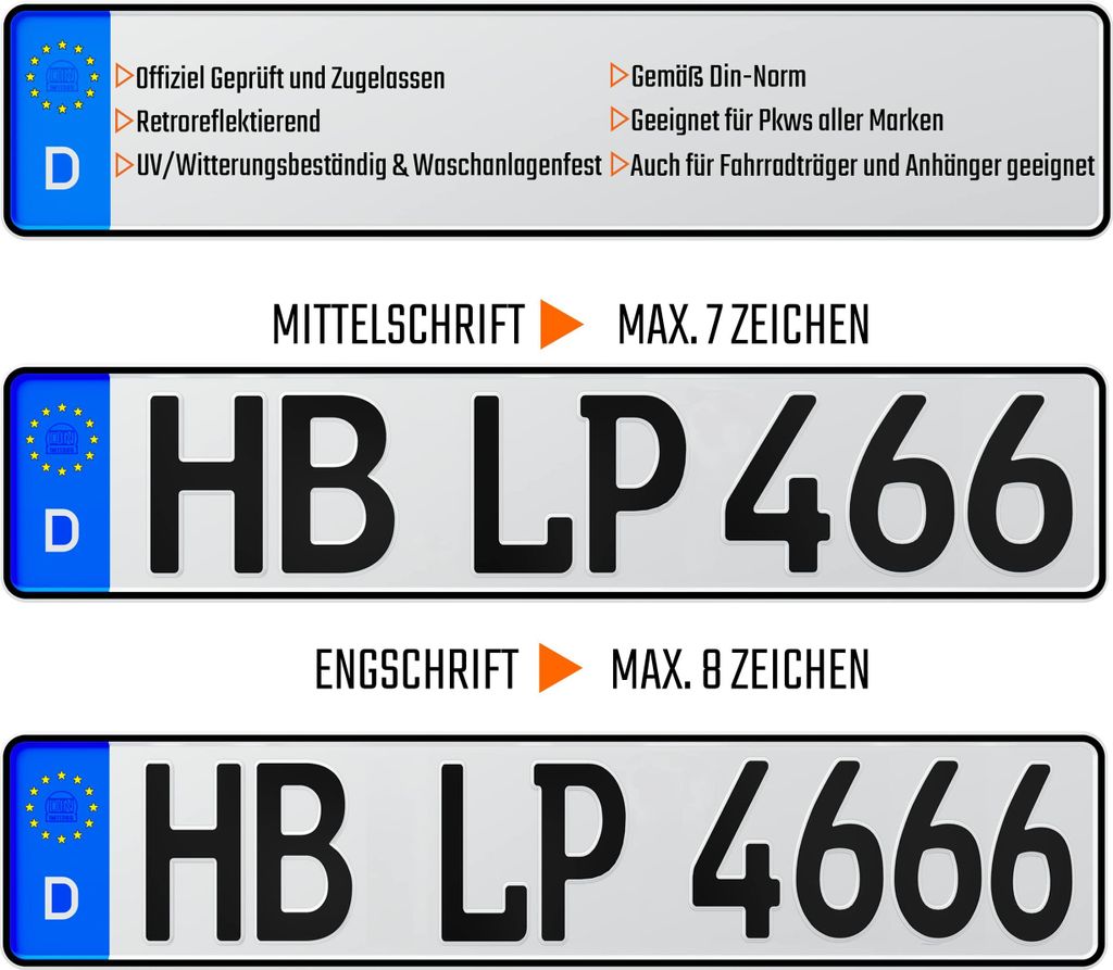 1 Stück 52x11cm Kennzeichen Wunkschkennzeichen DIN- PKW LKW Produktbild 9