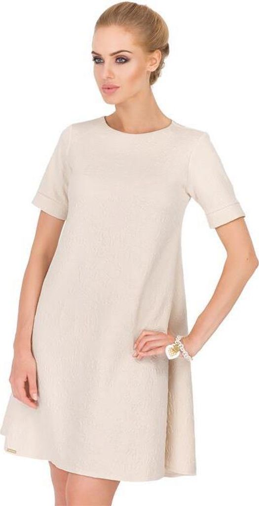 Kleid mit Struktur Trapez ; Beige/S/36