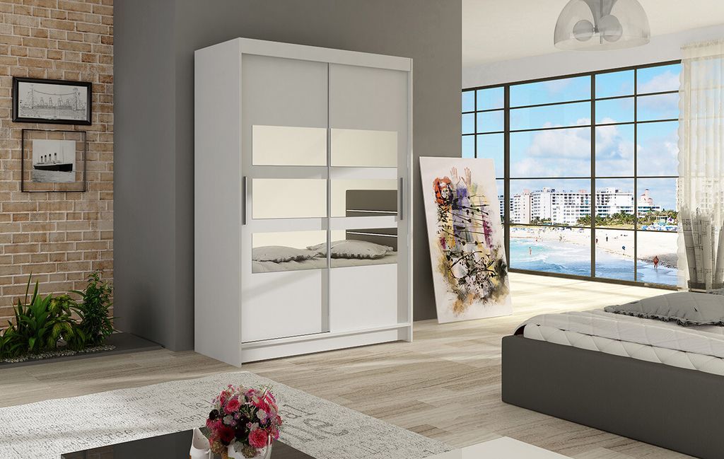 Kleiderschrank mit Spiegel Pedro – Breite 120 cm, weiß