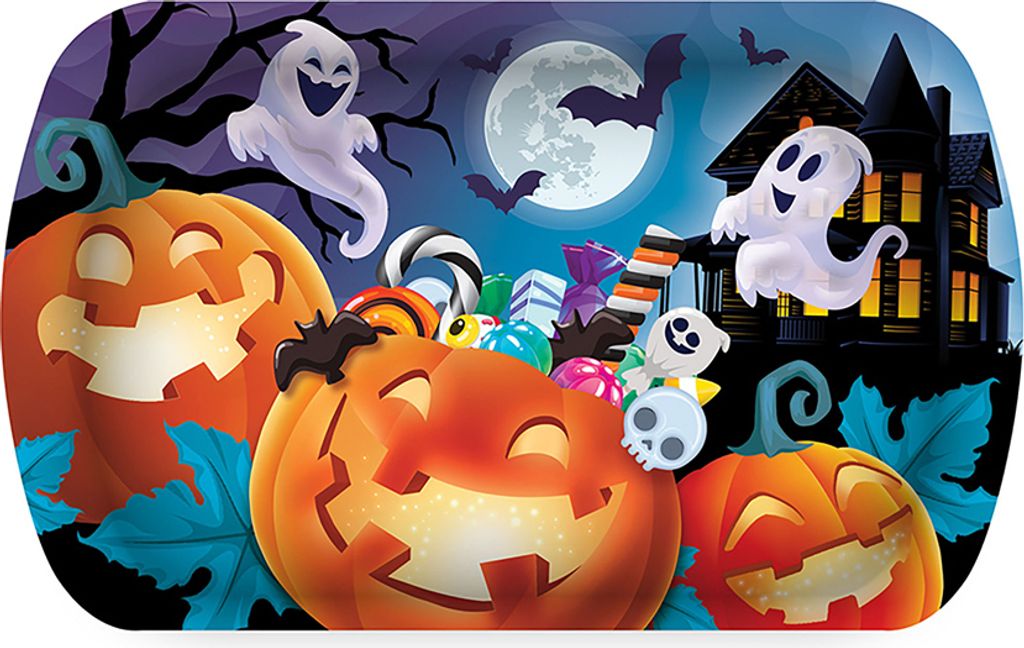 Freundliche Geister & Kürbisse als Halloween Tablett