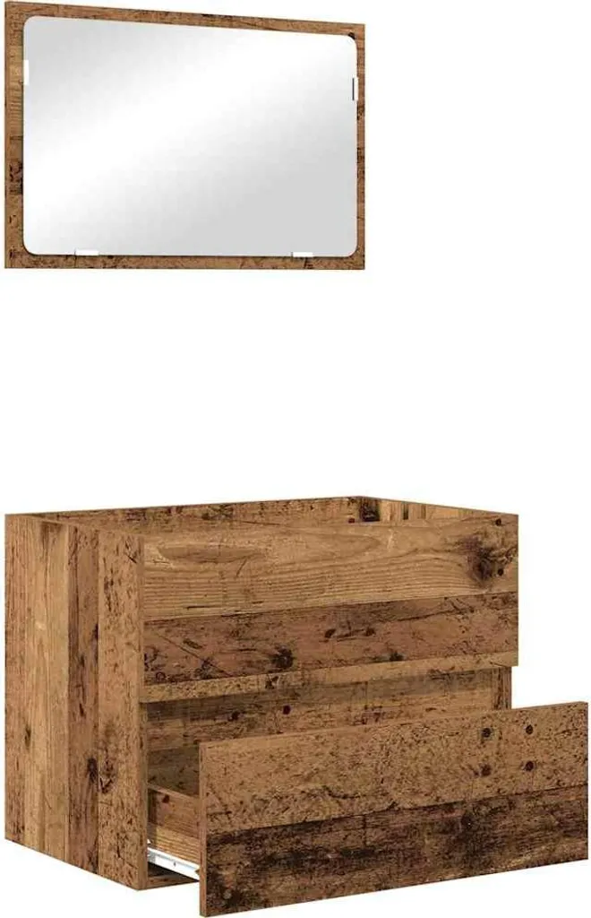 Ensemble de salle de bain industriel bois recyclé et structure métal