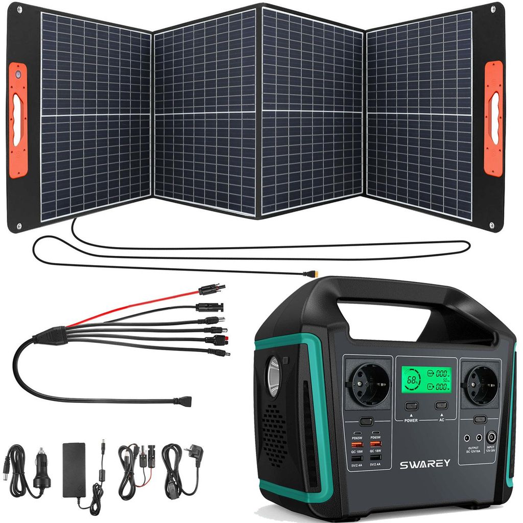1000W(1500W Spitze) Power Station Powerstation 725,76Wh Solargenerator Akku Ladegerät Stromerzeuger Solarspeicher Power Bank mit 100W Solarpanels