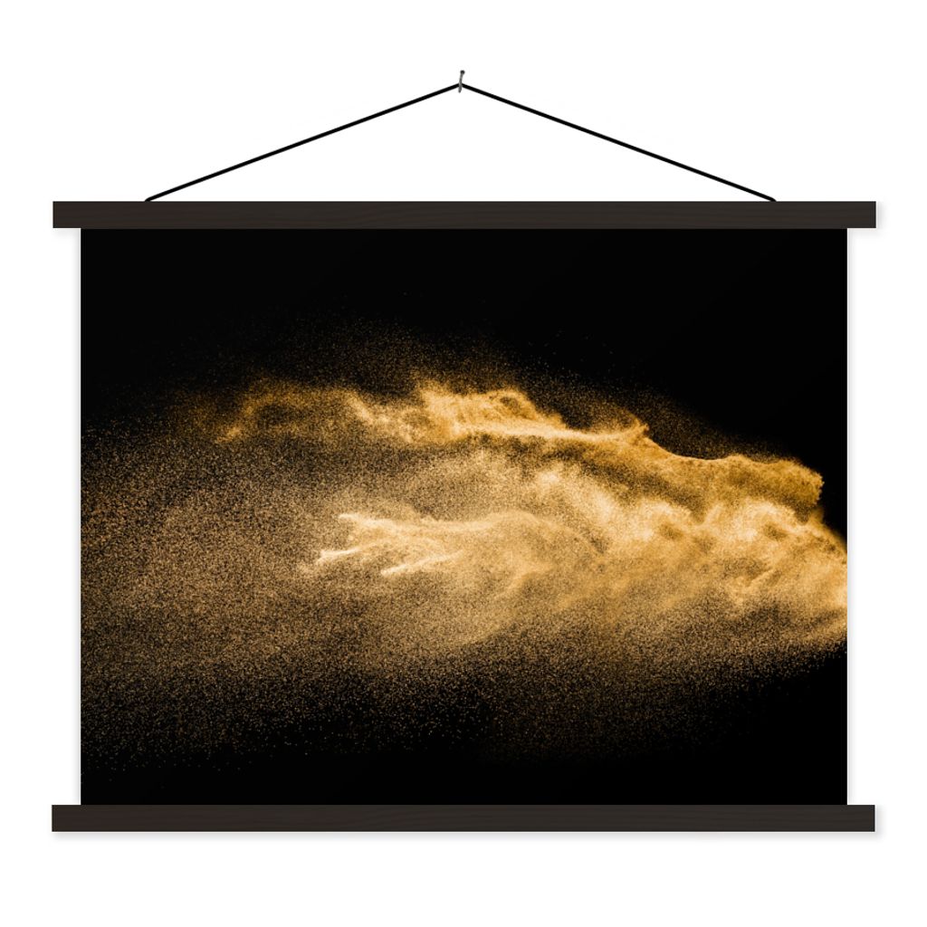 MuchoWow Textilposter Sand - Gold - Schwarz - Luxus - Kunst 150x113 cm mit holzfarbenen Rahmen - Poster