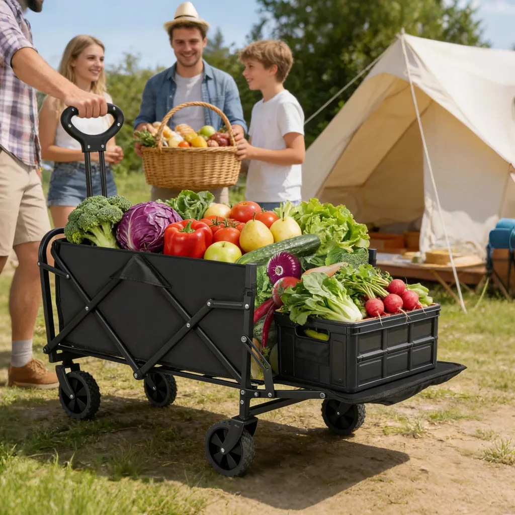 Chariot pliable 150L compact - Structure renforcée 75kg - Noir mat