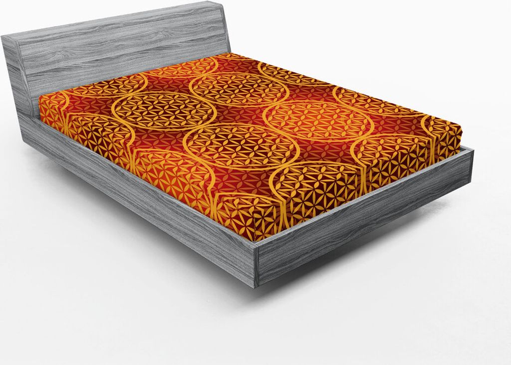 ABAKUHAUS viktorianisch Spannbetttuch, Weinlese-Art-Blume mit mittelalterlichen Tönen Rokoko Baroque Esoteric Motiv, 180 x 200 cm, Senf orange