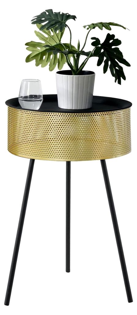 Beistelltisch Gällivare 65 x 40 cm Korbtisch mit Stauraum abnehmbare Tischplatte max. 15 kg Metall Gold