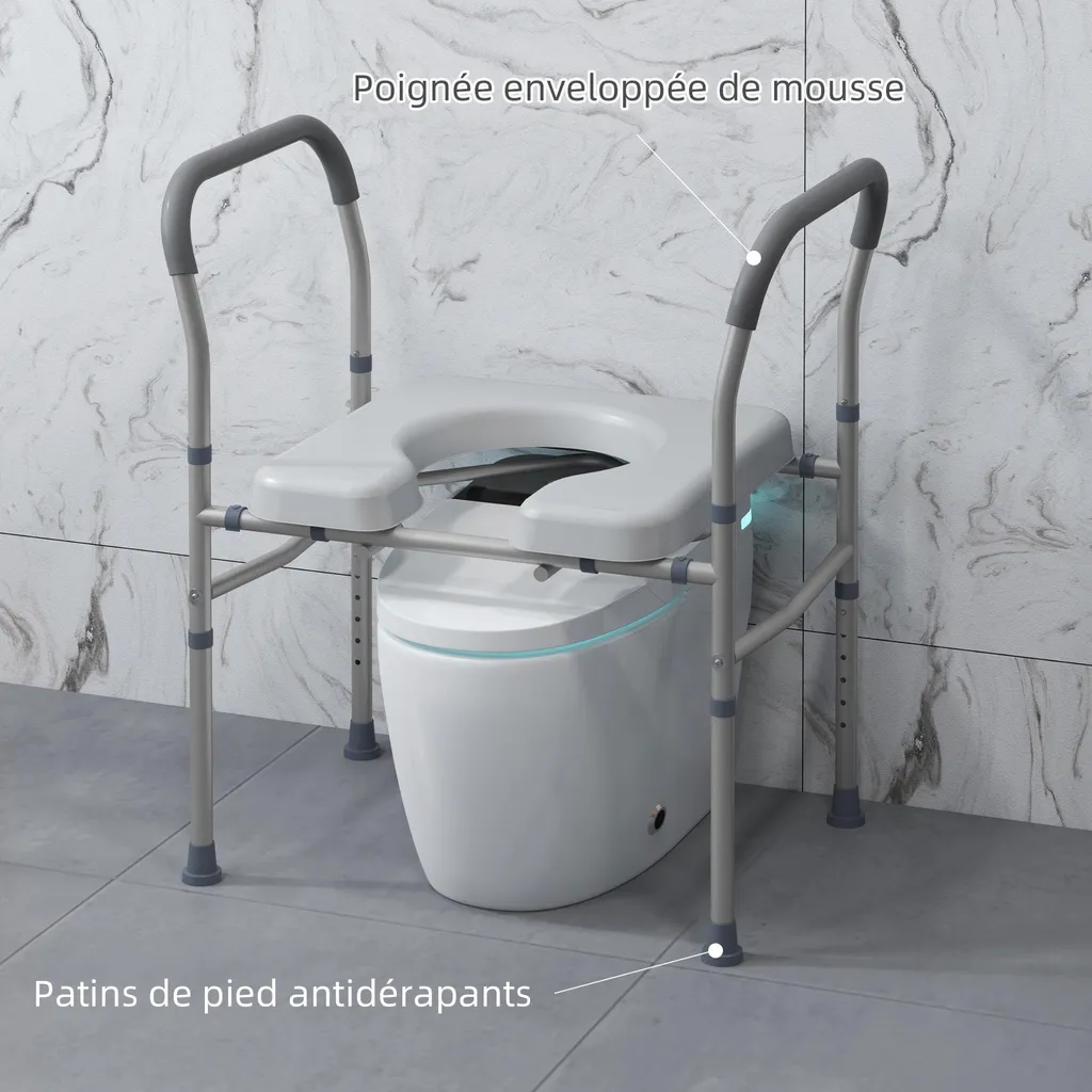 Chaise percée de toilette 4 en 1 modulable avec assise rembourrée - 136kg
