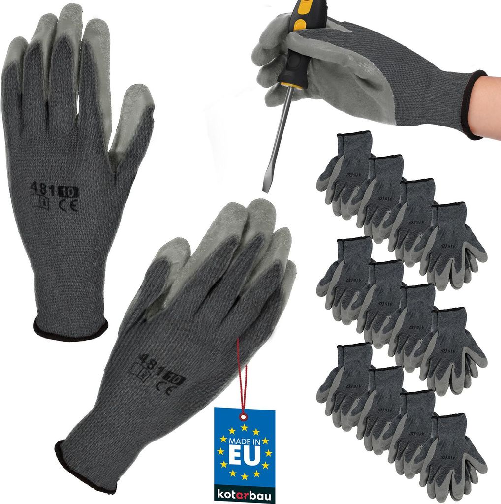 KOTARBAU 12er Set Handschuhe Arbeitshandschuhe Anti-Rutsch Größe 10 Latex beschichtete Arbeitshandschuhe für Herren Damen Werkstatt Zubehör W...