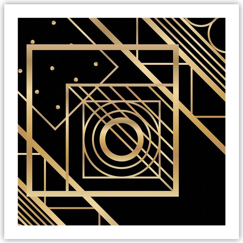 Poster - Poster ohne Rahmen - Abstraktion Quadrat Gold - 60x60 cm - Wand Bild - Wanddeko - Wandbilder - Kunstposter - Wandposter - Bilder - Kunstdr...