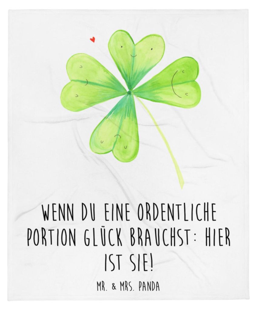 Mr. & Mrs. Panda Tagesdecke Blume Kleeblatt - Weiß - Geschenk, Umzug, Bettdecke, Glück, Bettüberwurf, Sofaüberwurf, Kuscheldecke, Garten, Kleeb...