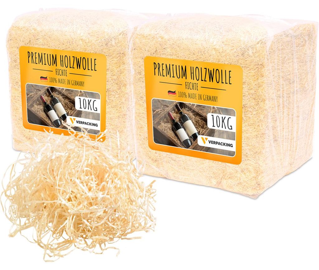verpacking Holzwolle Füllmaterial Fichte (Menge wählbar) für Geschenke und Pakete Deko - 20 kg