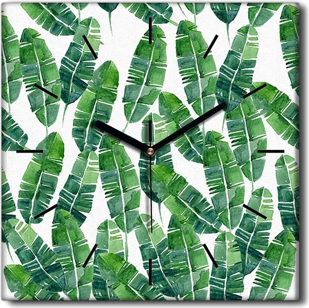 Coloray Uhr auf Leinwand 30x30 cm Wand Uhr Dekoration Wohnzimmer Segeltuch schwarze Hände -Tropen verlässt die Natur.