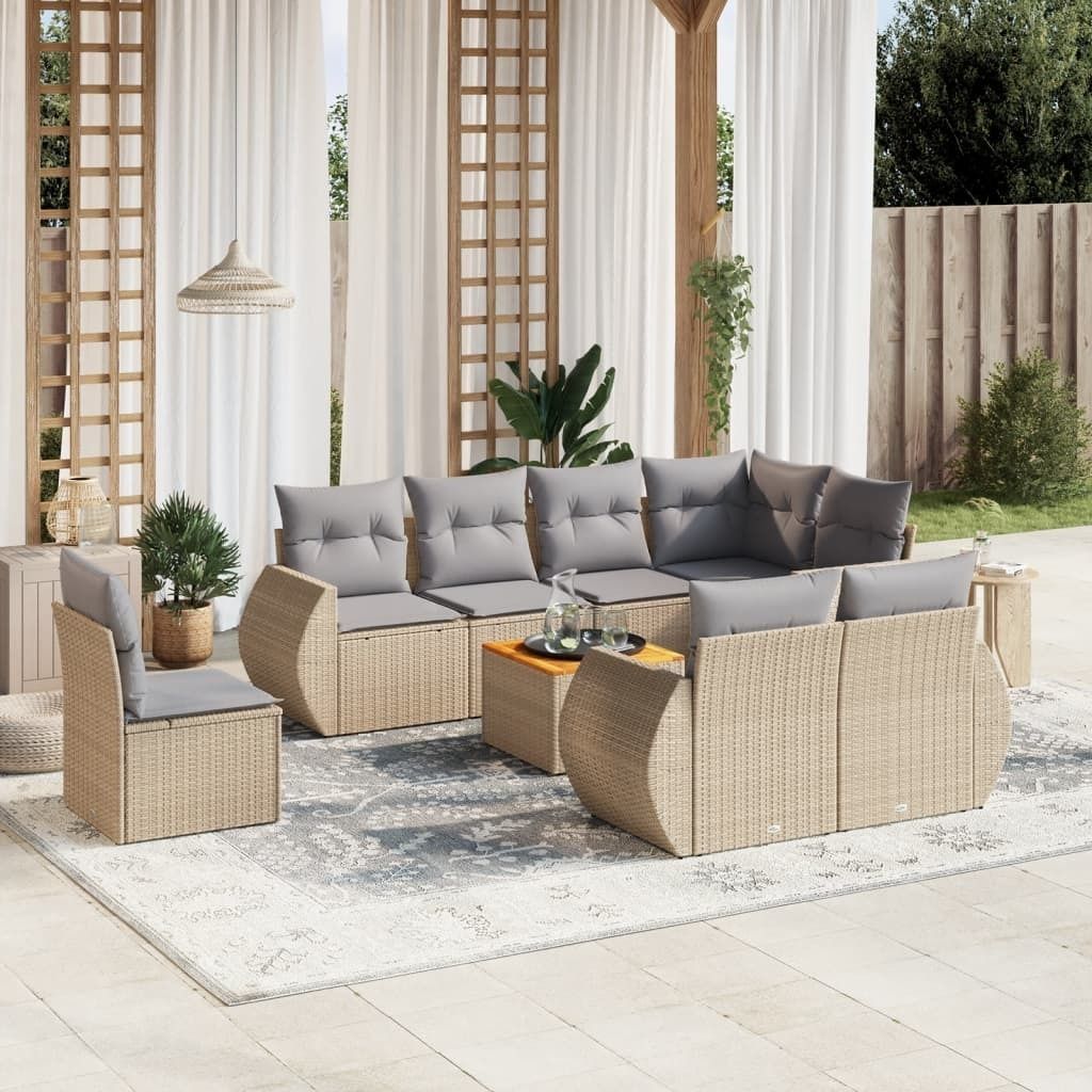 Maison Exclusive - 9-tlg. Garten-Sofagarnitur mit Kissen Beige Poly Rattan