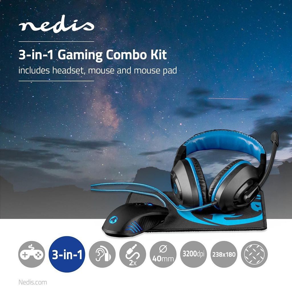 Nedis Gaming Combo Kit | 3 in 1 | Headset, Maus und Mauspad | Blau / Schwarz NE550706564