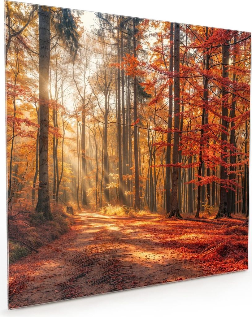 Küchenrückwand Spritzschutz Glas mit Motiv Herbstlicher Waldweg 40 x 40 cm