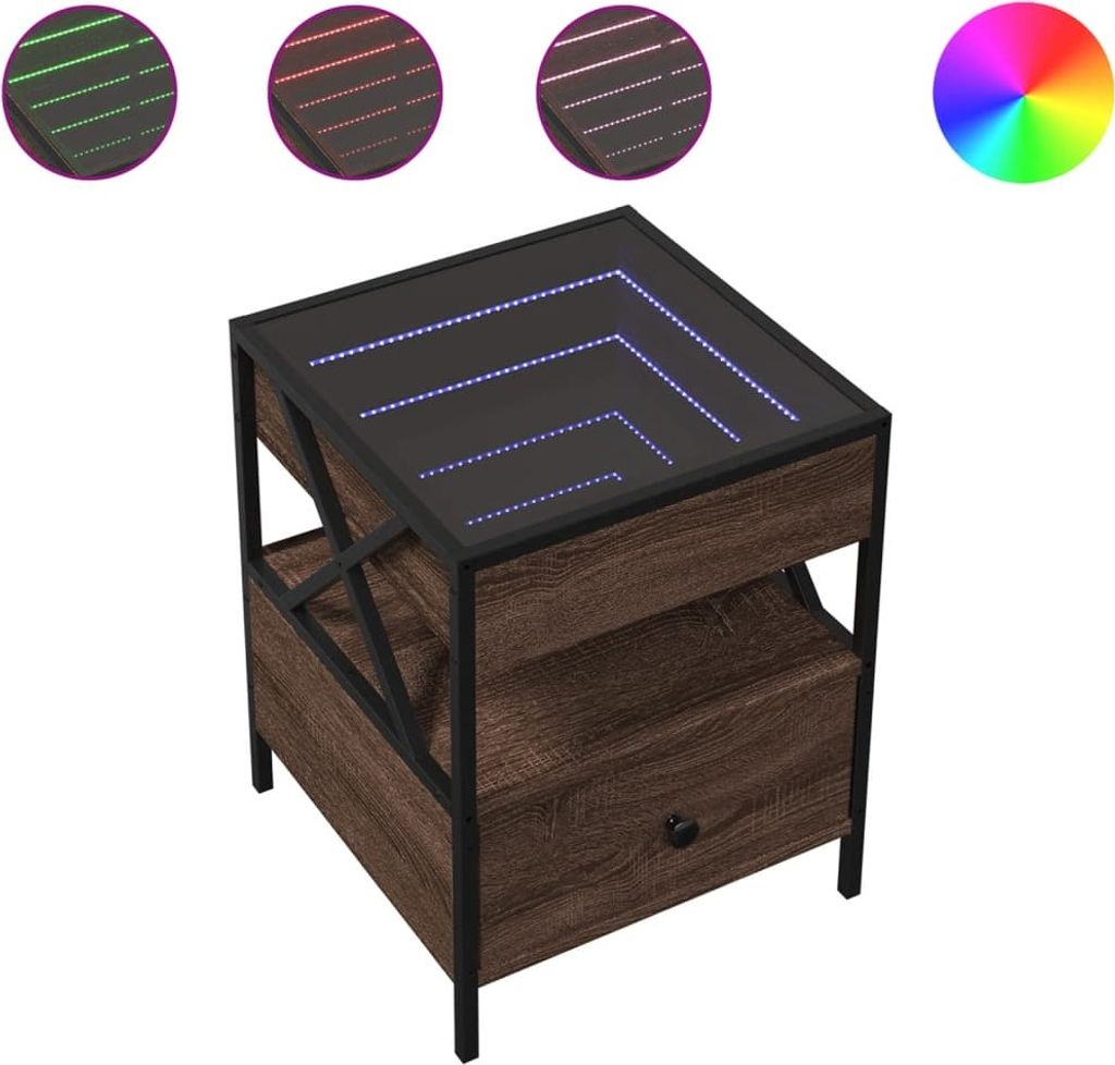 vidaXL Couchtisch mit Infinity-LED Braun Eichen-Optik 40x40x51 cm